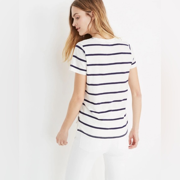 Madewell Whisper Cotton V-Neck Pocket Tee in Creston Stripe Size Small - Picture 2 of 9